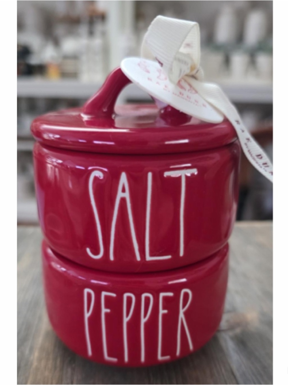 NEW Rae Dunn By Magenta SALT & PEPPER Stacking Ceramic Salt & Pepper Cellars Set